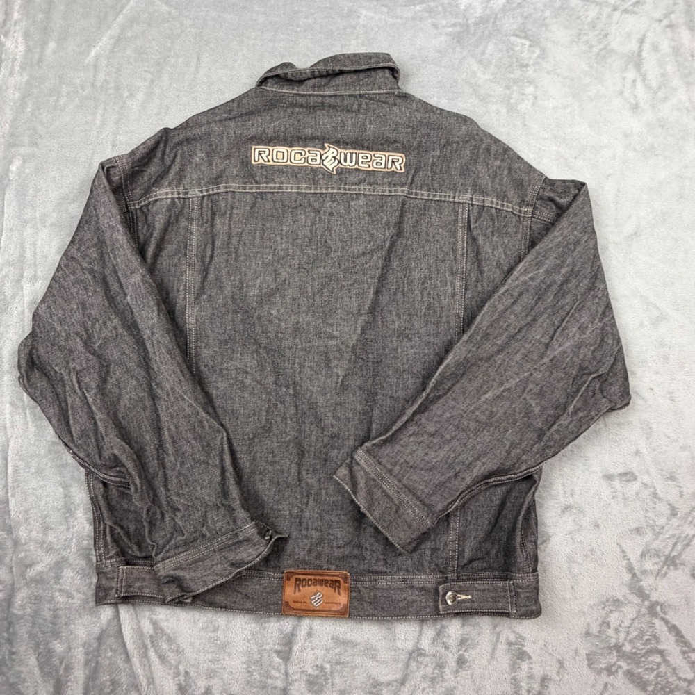 Vintage Rocawear Jacket Mens XL Black Denim Full Zip Embroidered Logo Y2K - Picture 6 of 9